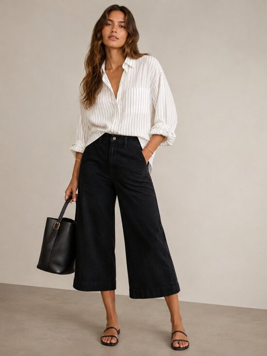 Madewell Denim - Madewell Black Wide Leg Cropped Jeans Womens 31 High Rise Crop Denim Pants